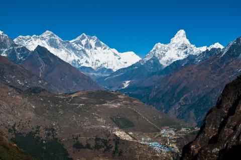 Ama Dablam and Lukla between Kongde to Thame, Kumbhu region in Nepal.