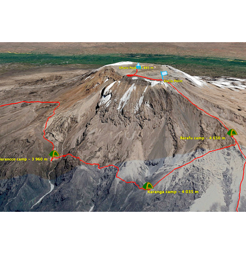 Carte de l'ascension du Kilimandjaro 