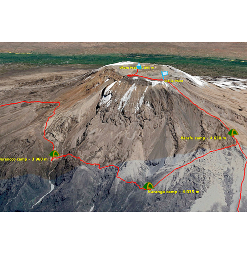 Map climb Kilimandjaro