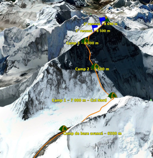 Carte de l'ascension de l'Everest par le versant nord tibétain