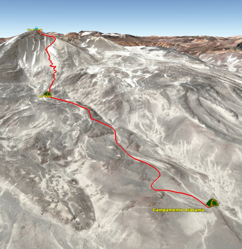 Map Climb Ojos del Salado volcano