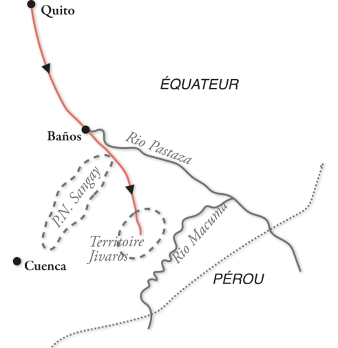 Carte traversée de la cordillère de Wisui chez les Jivaros