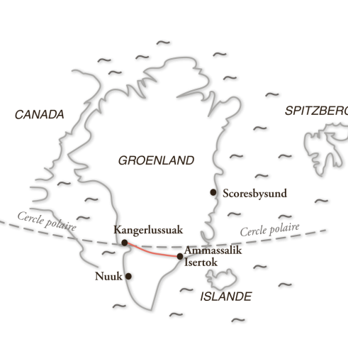 Map crossing Greenland from west to east