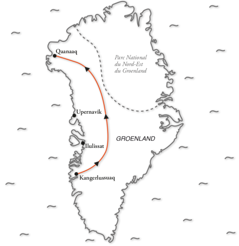 Map Snowkiting across Greenland South to North