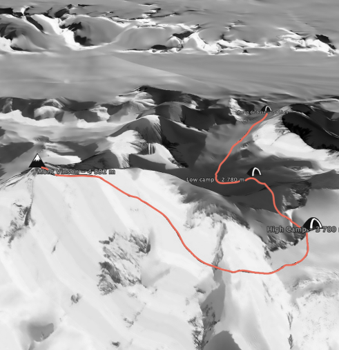 Carte ascension du mont Vinson à 4892 mètres en Antarctique
