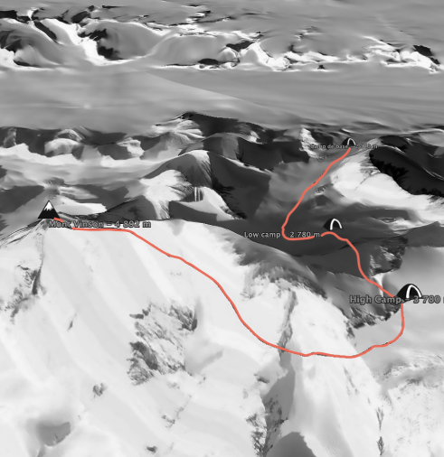 Map climb Mount Vinson at 4892 meters in Antarctica