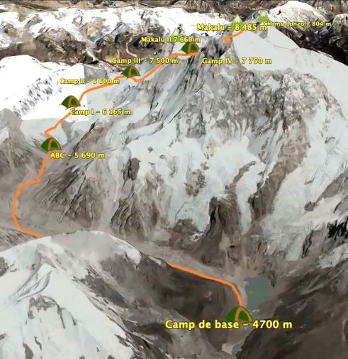 Map climb Makalu in Nepal