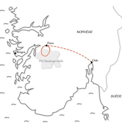Carte du snowkite en étoile au nord du Hardangervidda