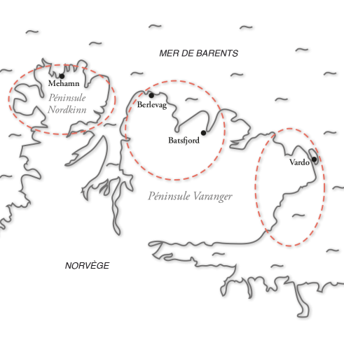 Carte exploration en snoxkite des péninsules de Nordkinn et Varanger