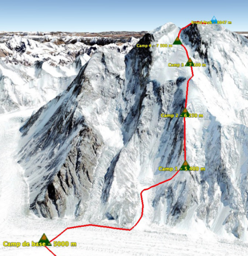 Map climb Broad Peak at 8047 meters in Pakistan 