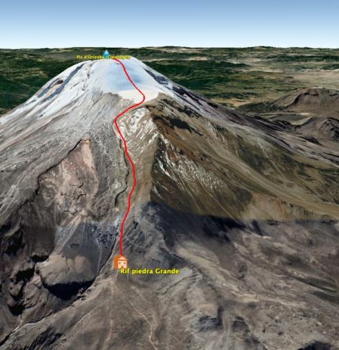 Carte ascension du volcan pic de Orizaba à 5636 mètres