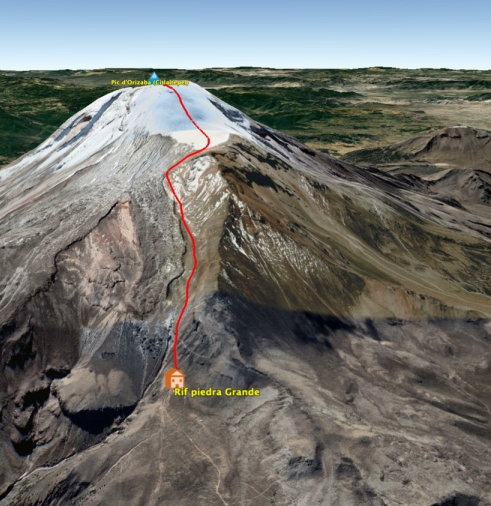 Map climb pico de Orizaba volcano at 5636 meters in Mexico