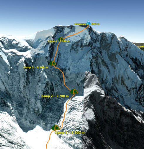 Map climb Annapurna in Nepal