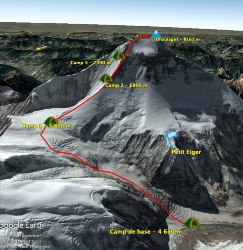 Carte de l'ascension du Dhaulagiri