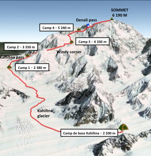 Map climb mount Denali