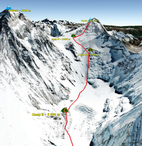 Carte ascension du Lhotse au Népal