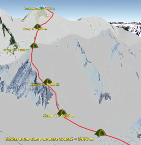 Carte de l'ascension du Gasherbrum II