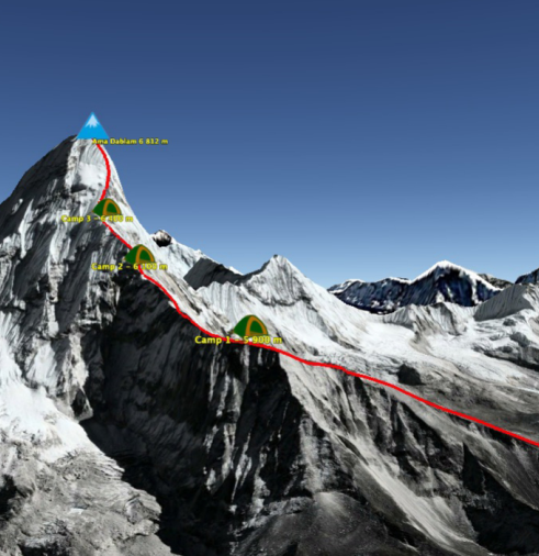 Carte ascension de l'Ama Dablam à 6812 mètres au Népal