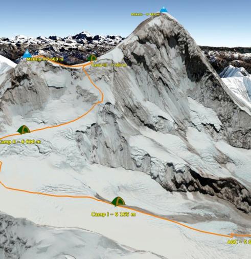 Carte ascension du Makalu II à 7678 mètres au Népal