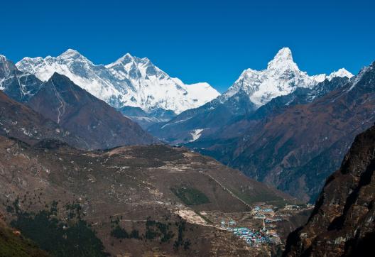 Ama Dablam and Lukla between Kongde to Thame, Kumbhu region in Nepal.